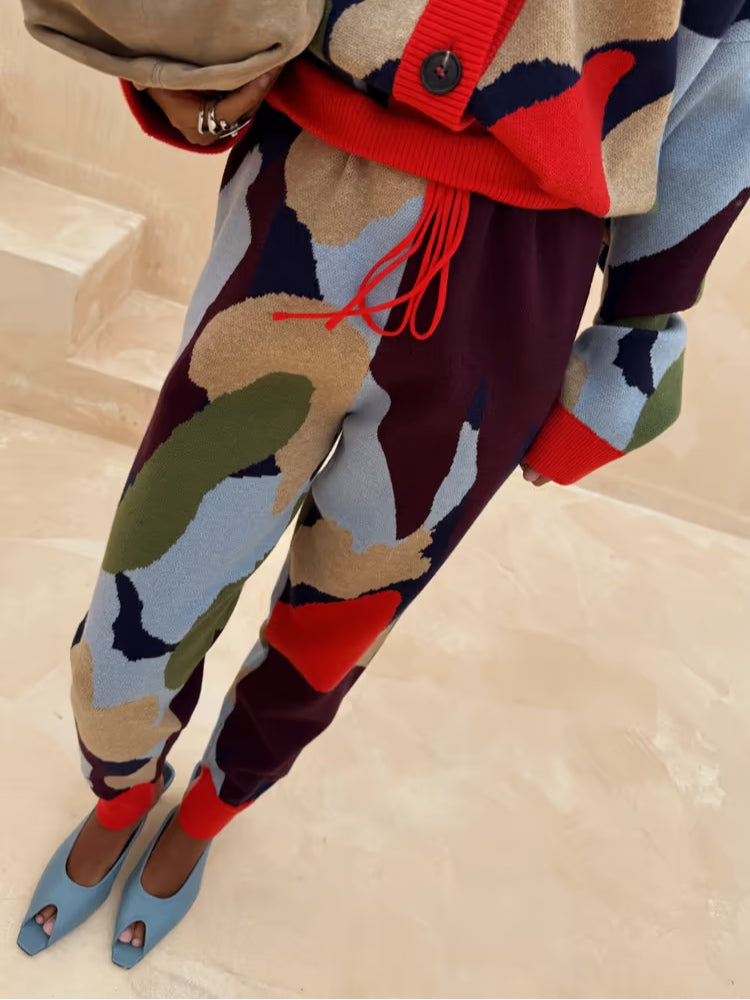 Abstract Geometric Pattern Knitted Pants