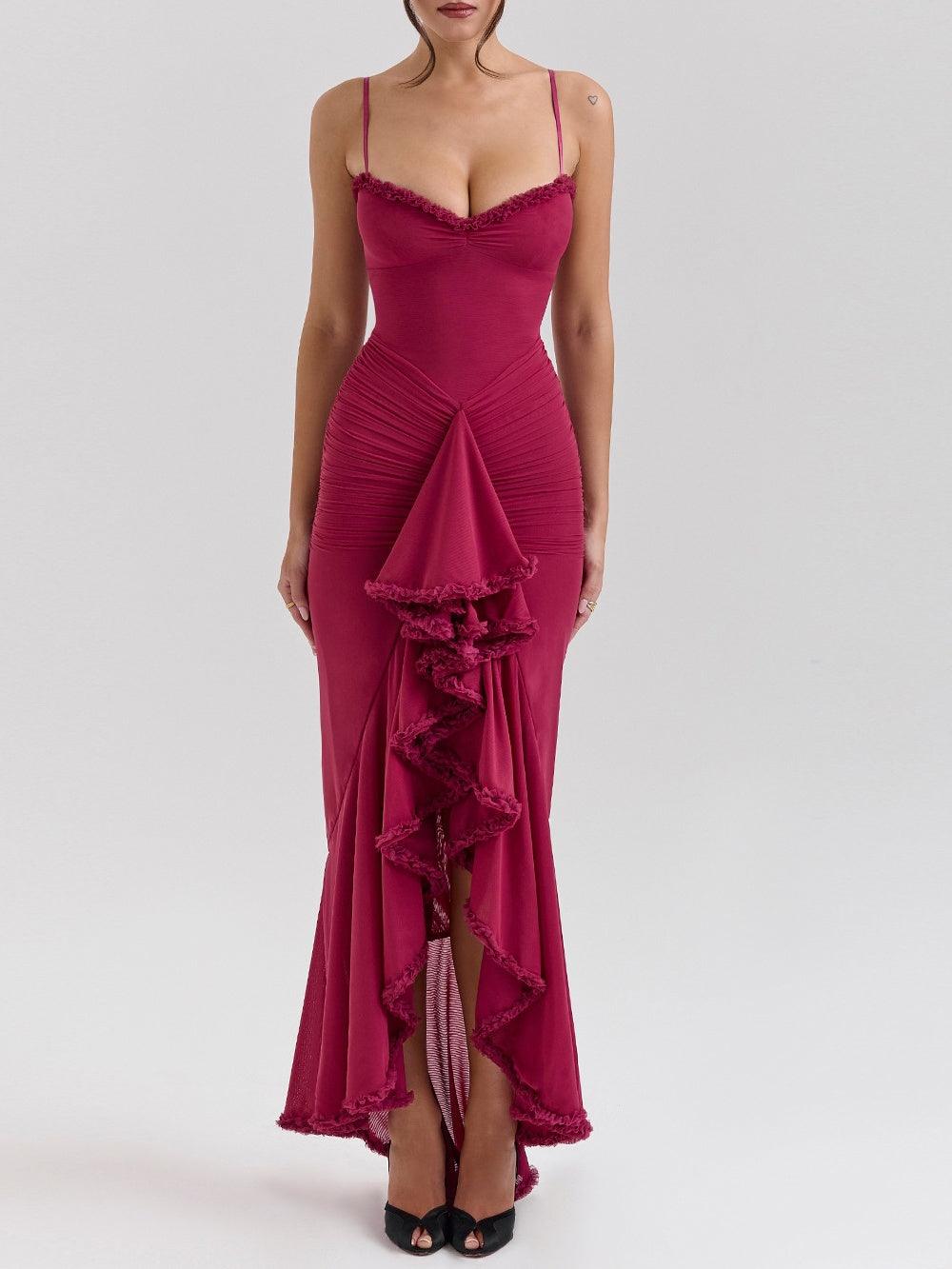 Off-the-shoulder mesh maxi dress