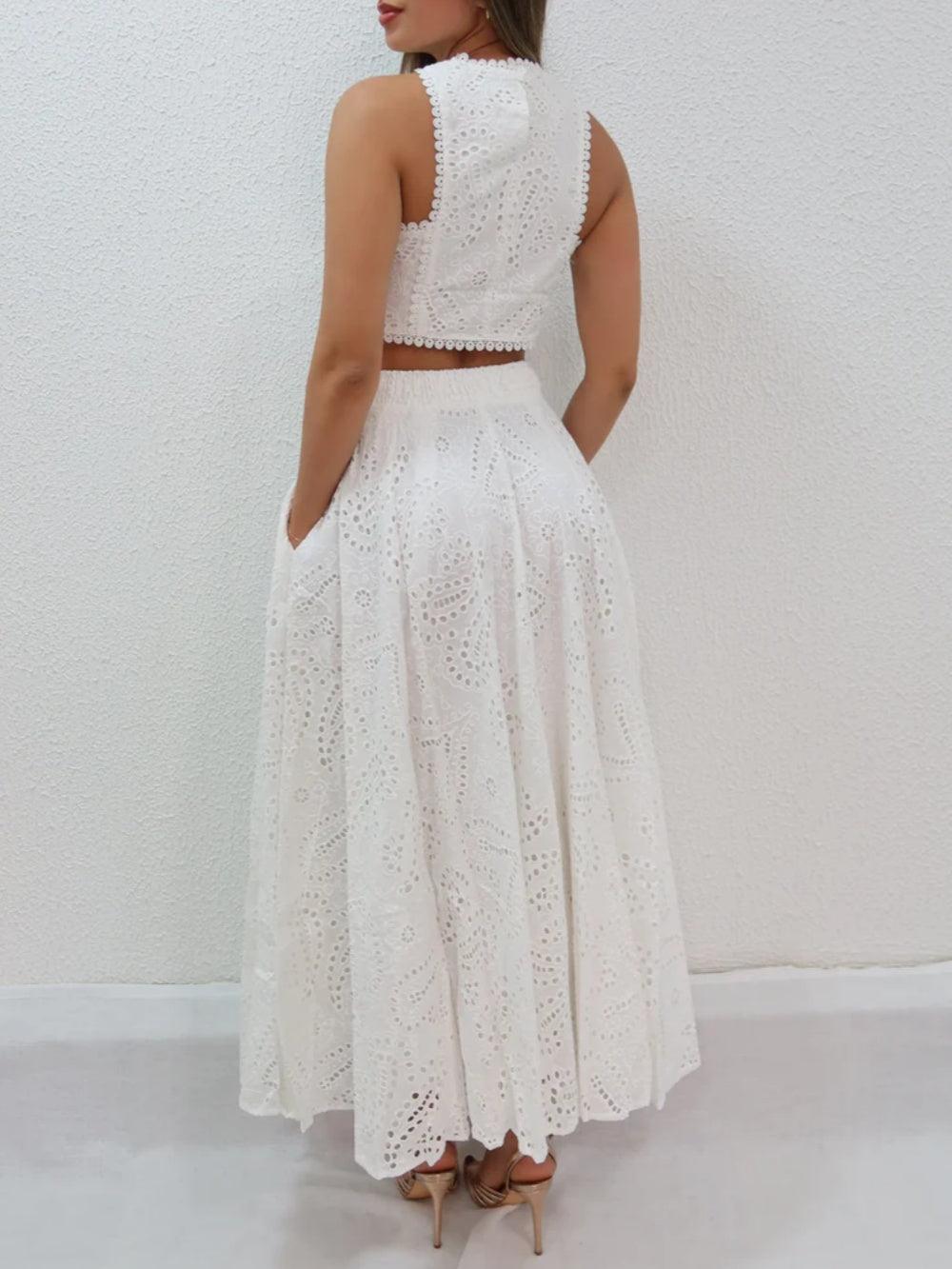 Cashew flower textured long skirt suit