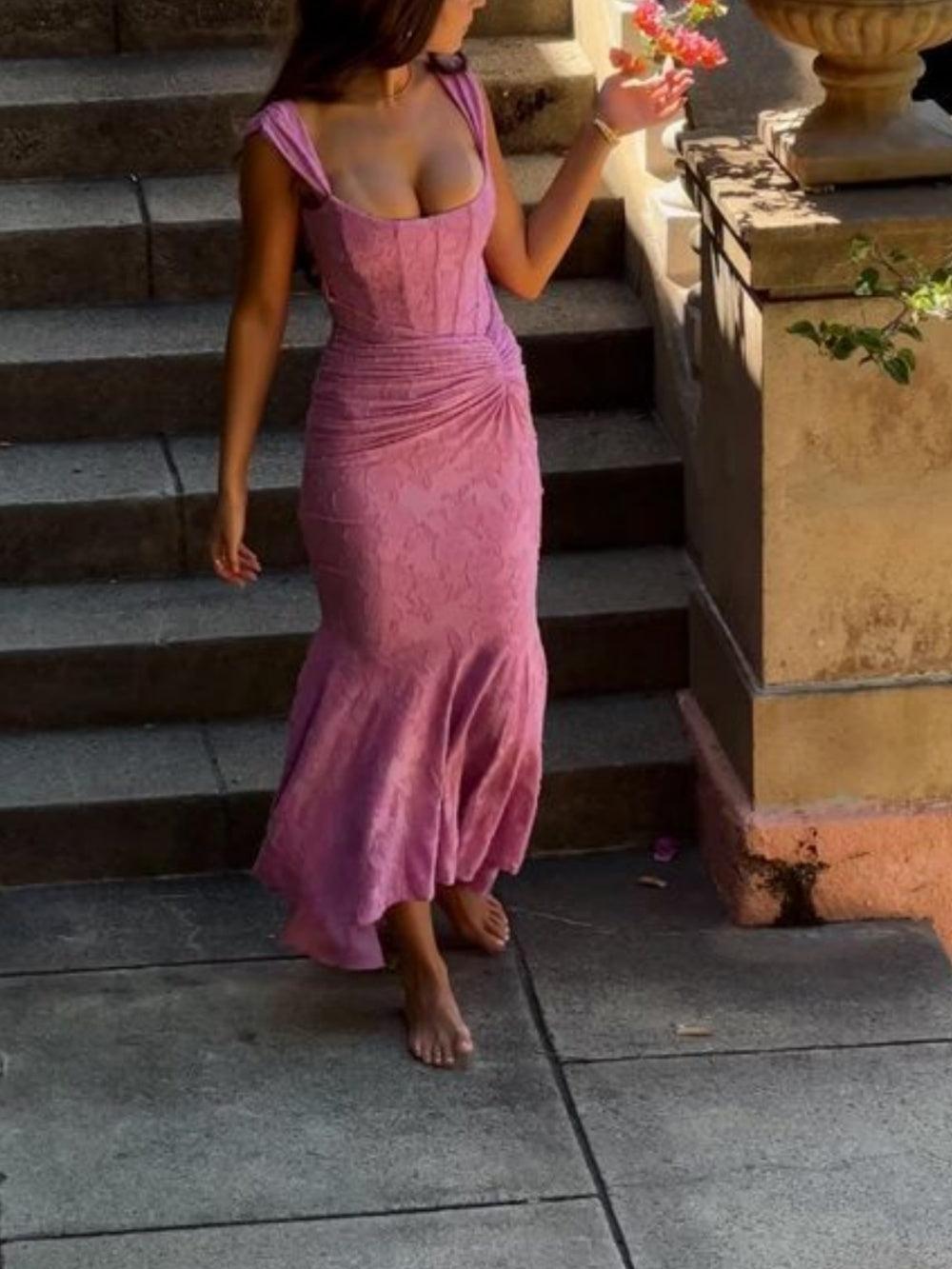 Dark Pink bell floral maxi dress