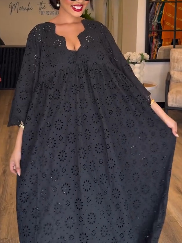 Elegant Black Hollow Pattern Dress