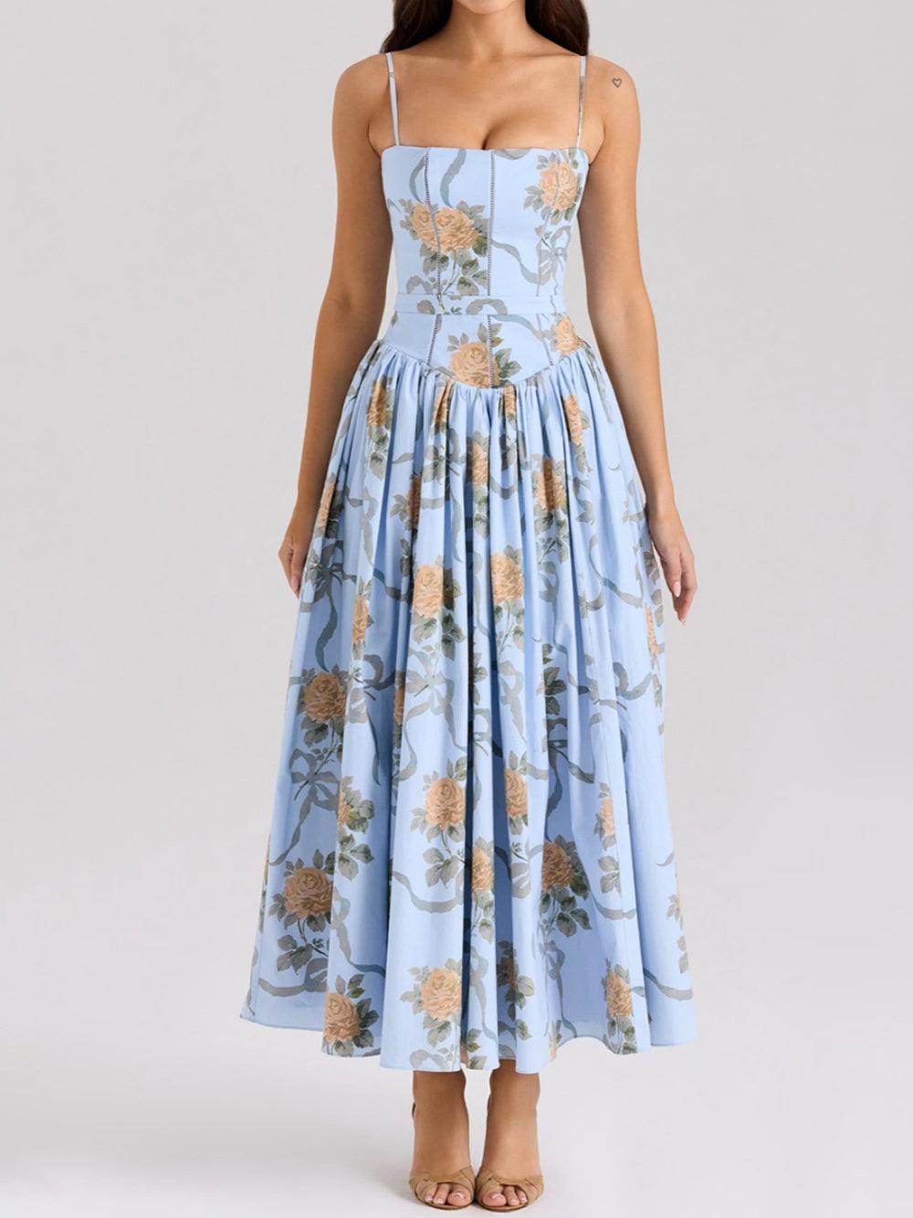 Printed fitted camisole midi dress