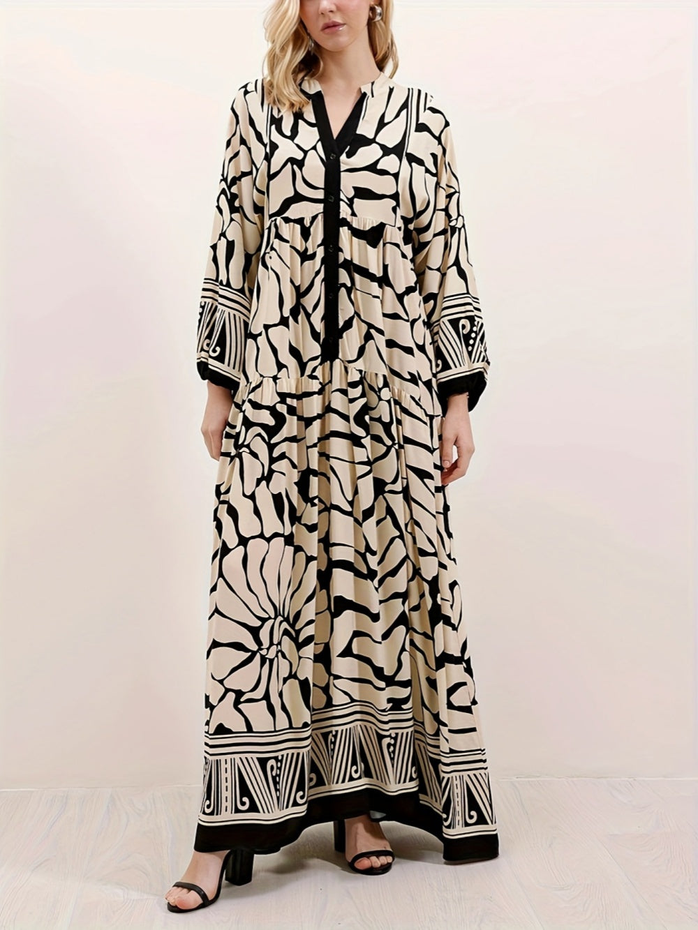 Printed lantern sleeves loose dress