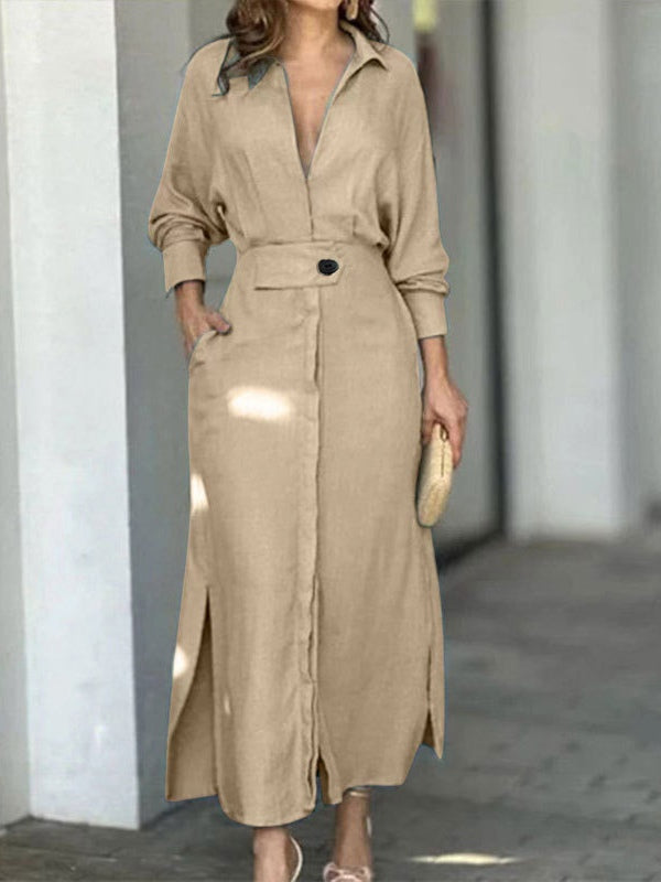 Elegant Long Sleeve Simple Shirt Dress