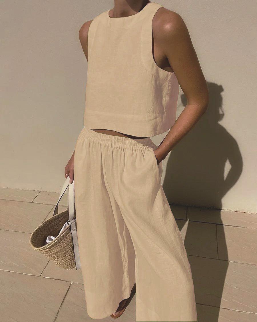 Chic Solid Color Sleeveless 2pieces Set