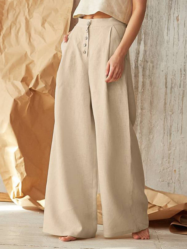 Vintage Plain Button Down Pocket Pants