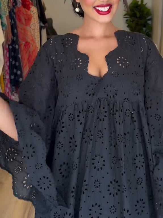 Elegant Black Hollow Pattern Dress