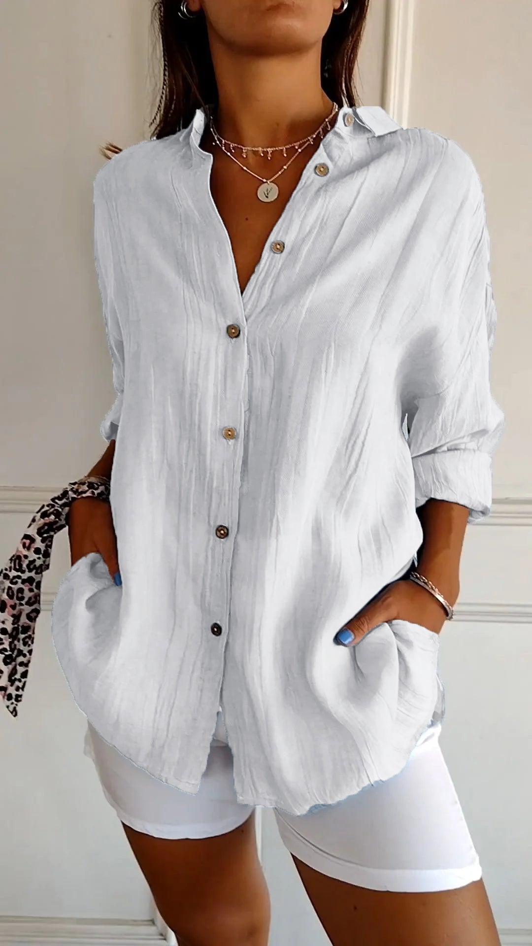 Single-breasted Pleated Lapel Shirt