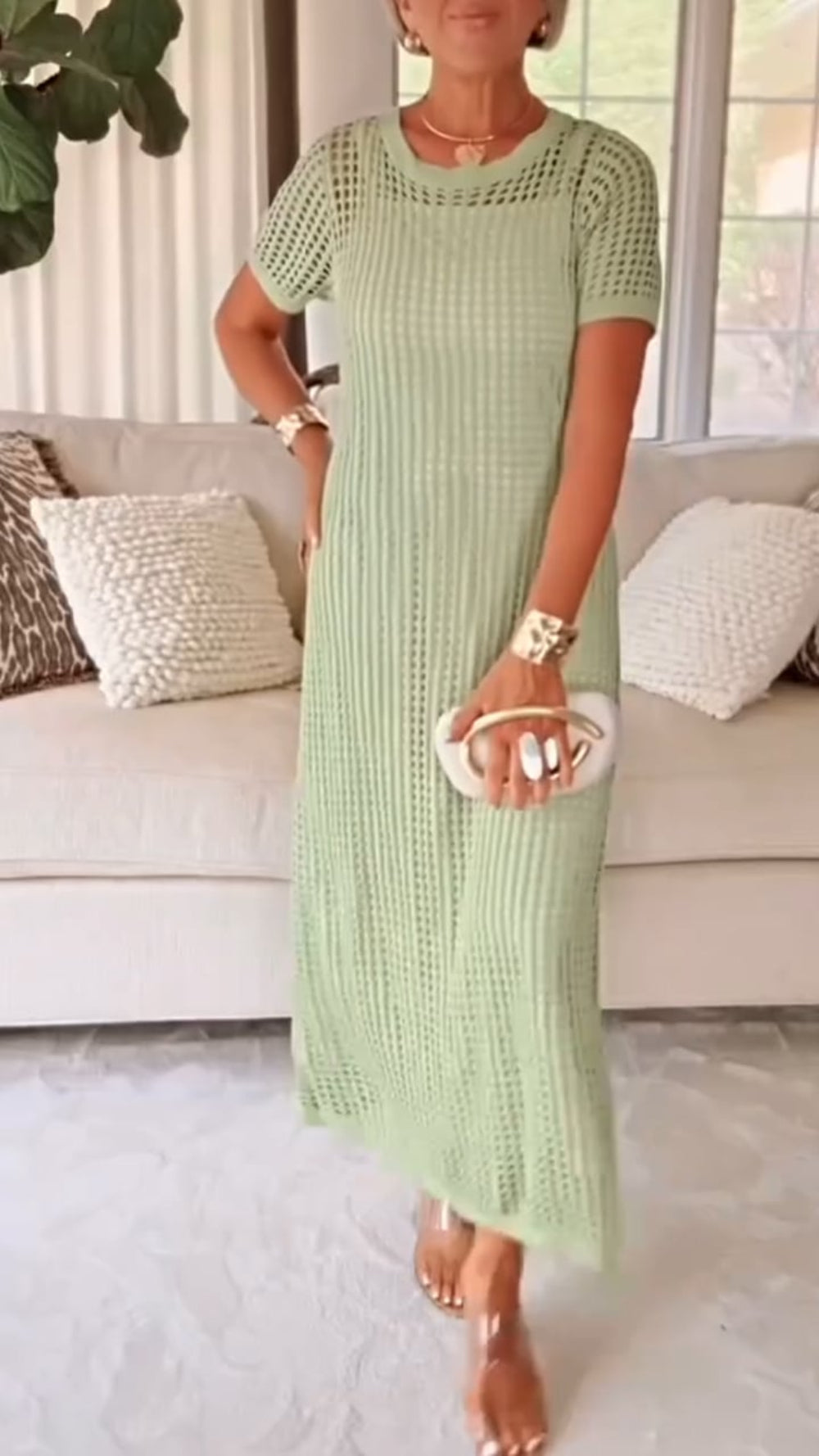 Elegant Boat Neck Hollow Airy Two-piece Dress