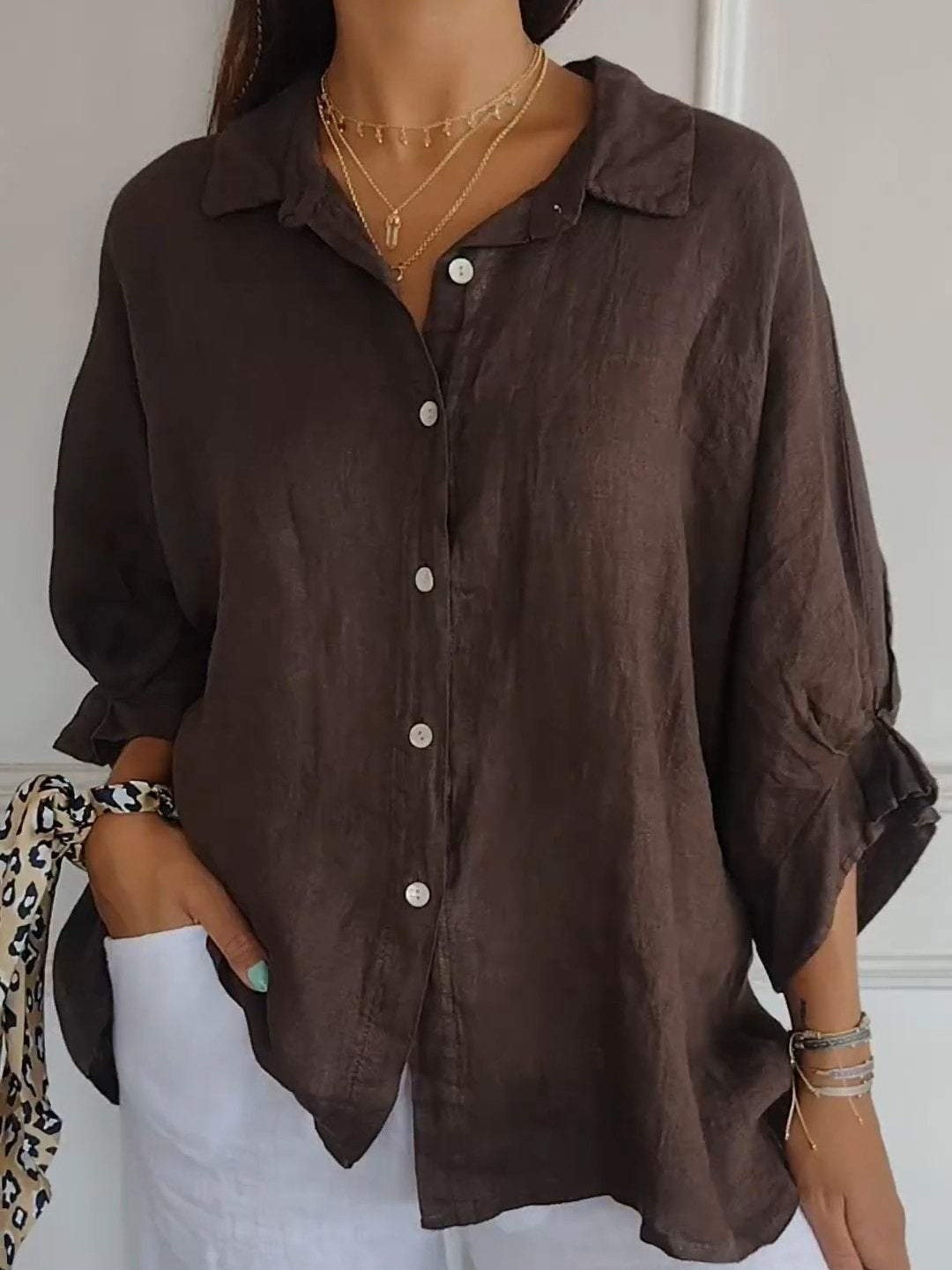 Cotton and Linen Solid Color Casual Shirt