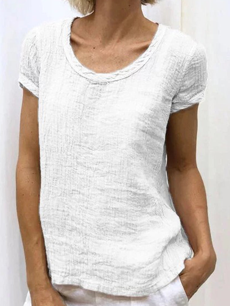Vintag Reound Neck Cotton and Linen Casual Shirt