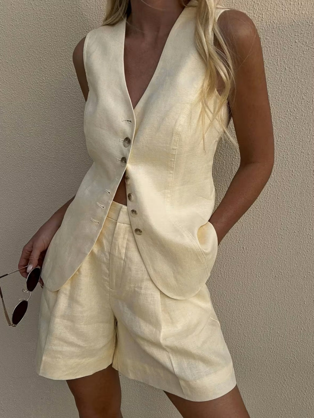 Cotton and Linen Vest + Shorts Set