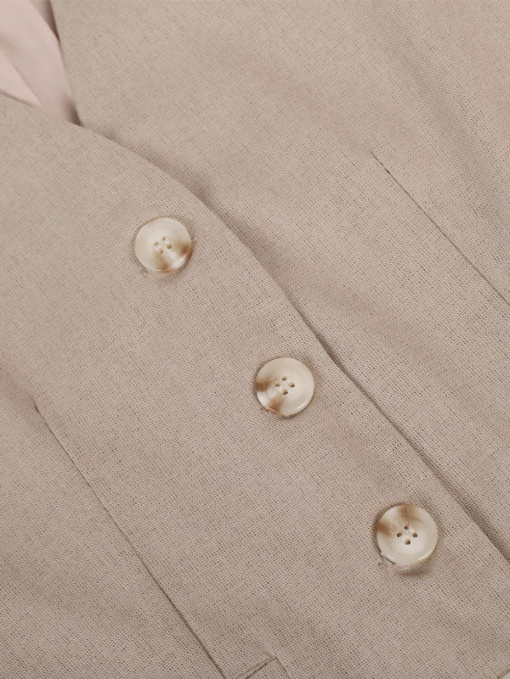 Classic V-neck Pleated Cotton and Linen Wide-leg Pants Suit