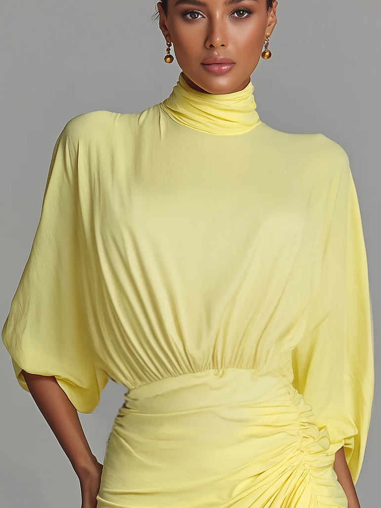 Bright Yellow Drape Comfortable Blended Maxi Dress