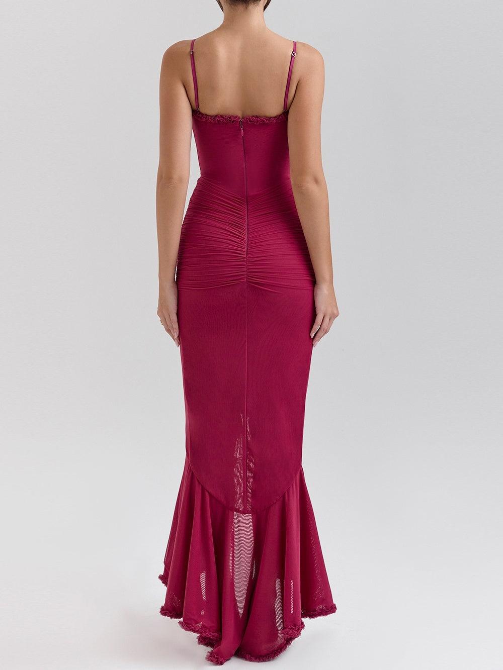Off-the-shoulder mesh maxi dress