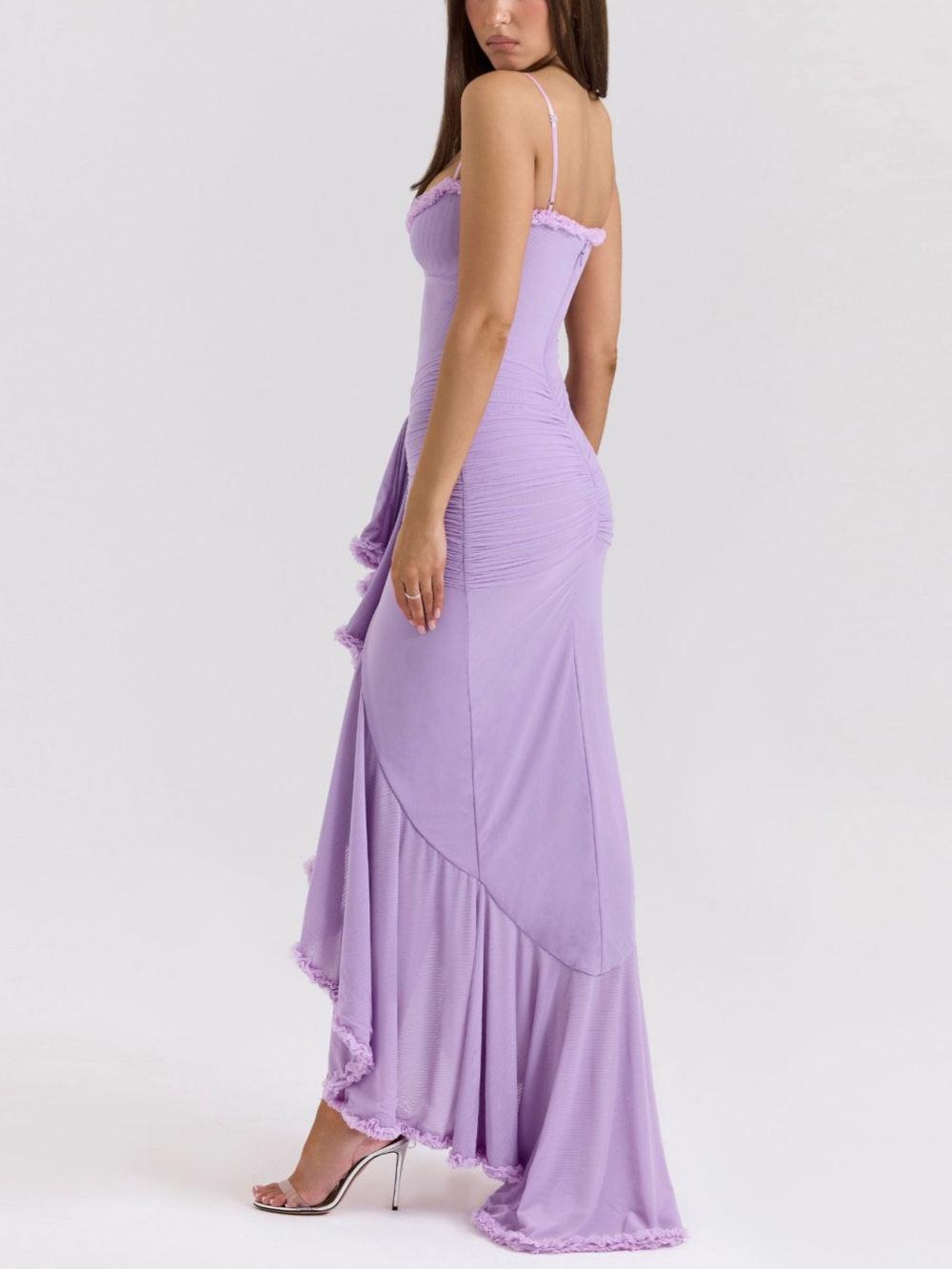 Off-the-shoulder mesh maxi dress