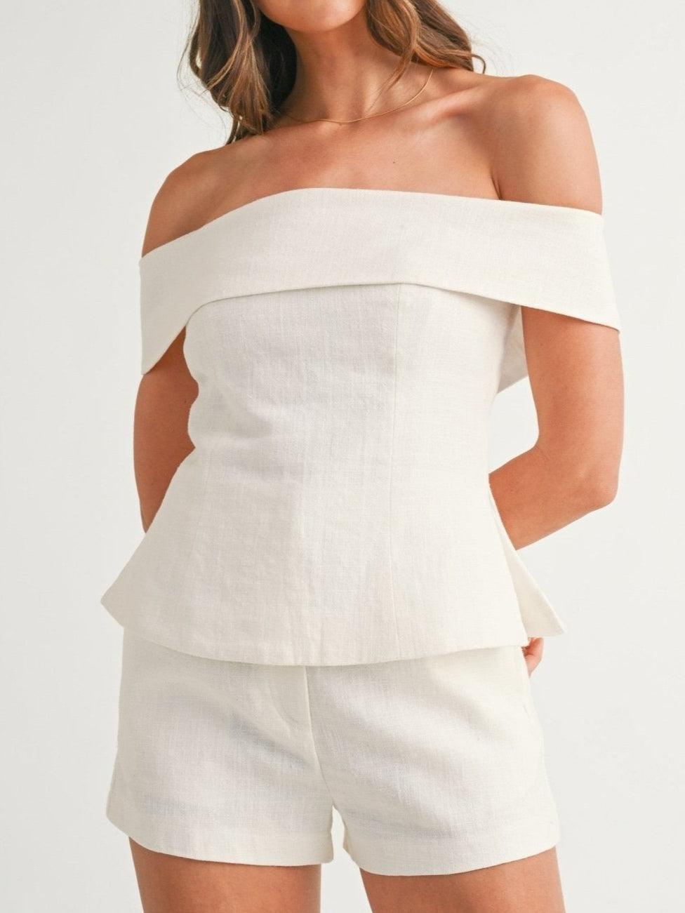 White Cotton and Linen Two-piece Suit