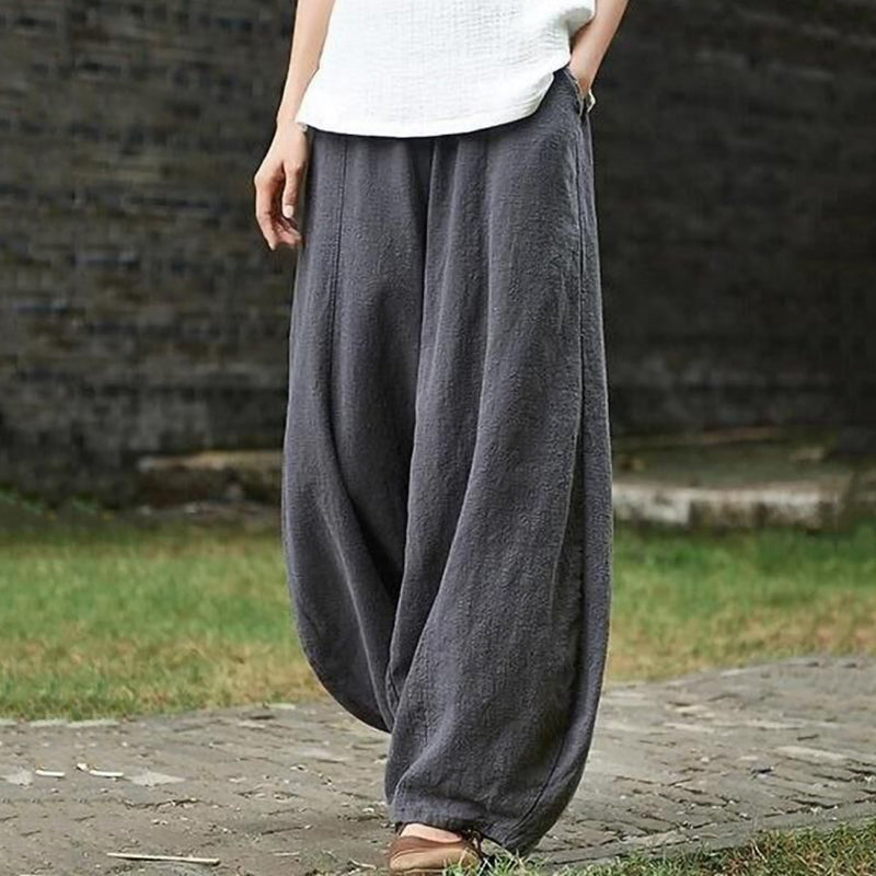 Vintage Plain Pocket Casual Lantern Pants