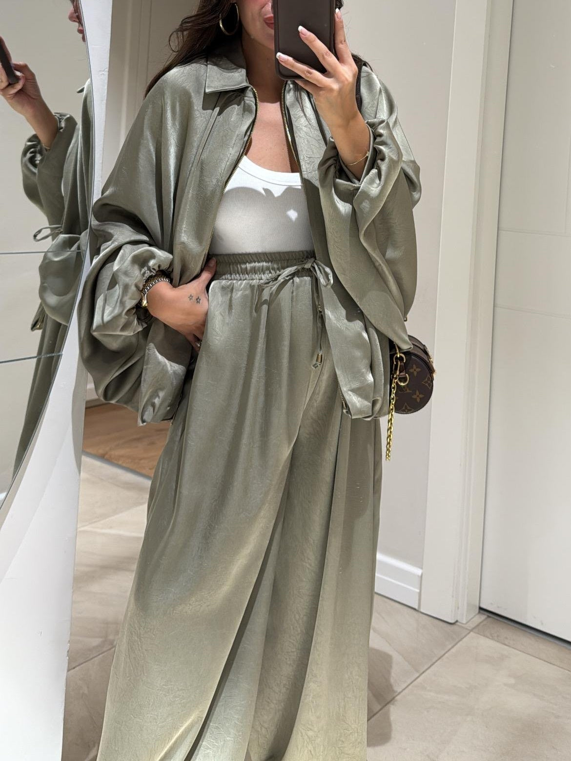 Brown Jacket + Drawstring Pants Casual Two-piece Suit