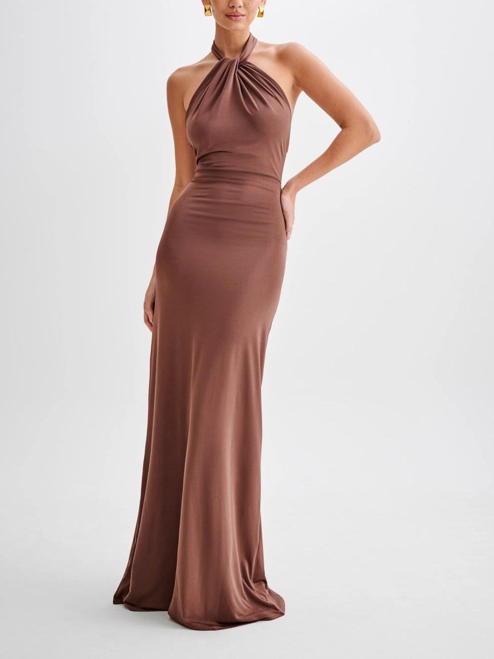 Slinky Halter Maxi Dress - Navy