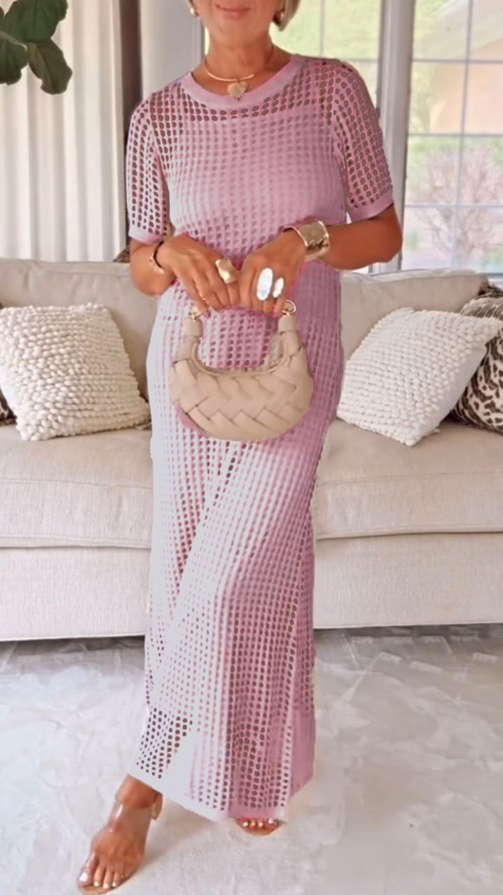 Elegant Boat Neck Hollow Airy Two-piece Dress
