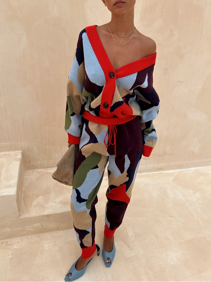 Abstract Geometric Pattern Knitted Pants