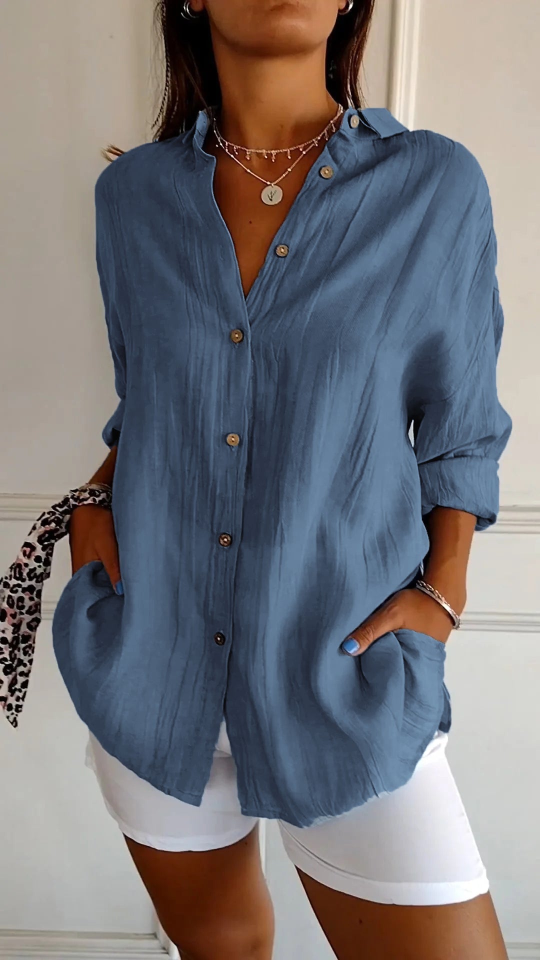 Single-breasted Pleated Lapel Shirt